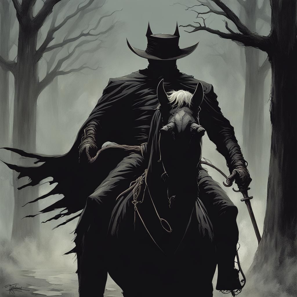 Sinister Headless Horseman in Dark Fantasy Style