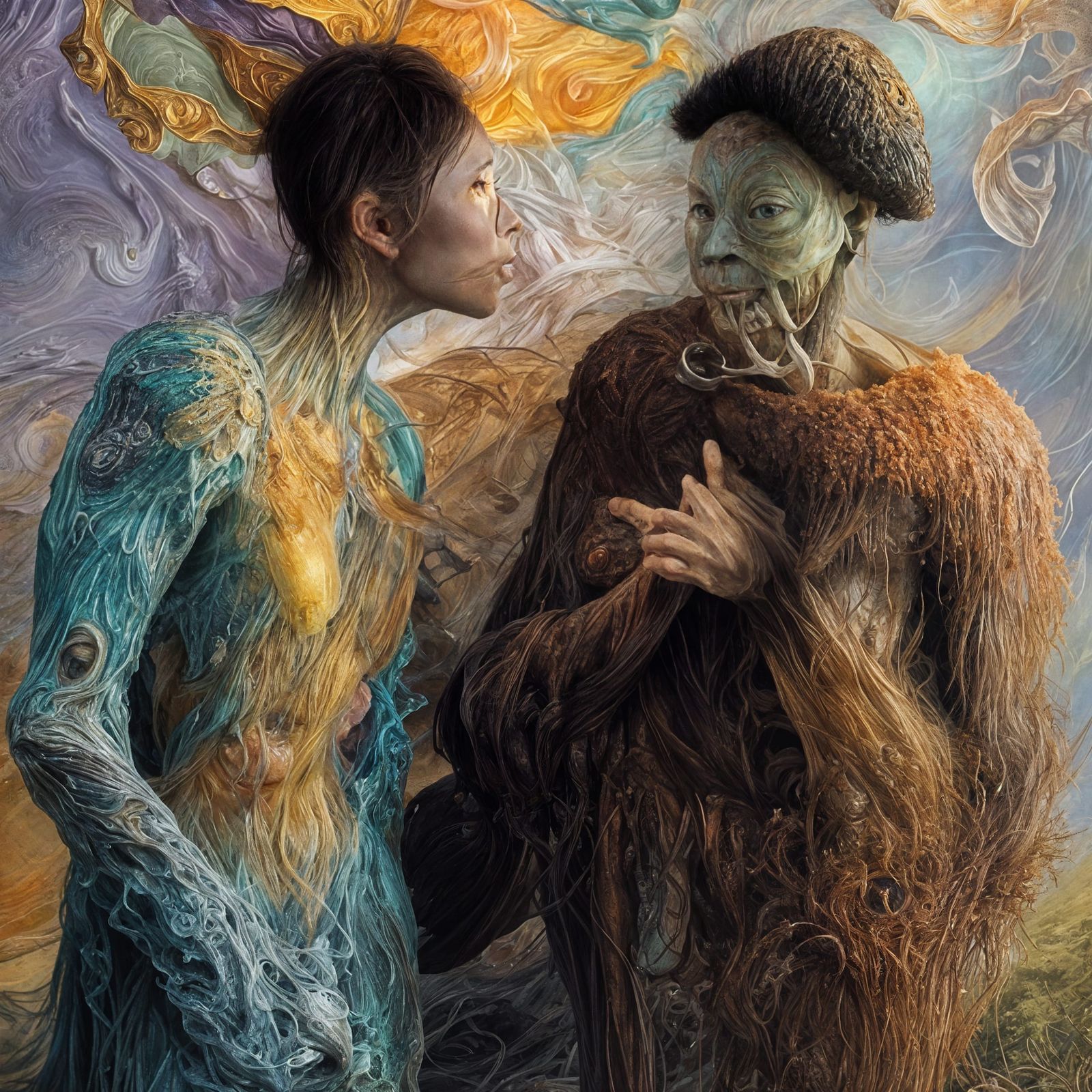 Surreal Feast of Futuristic Beings, Hyperrealistic Render