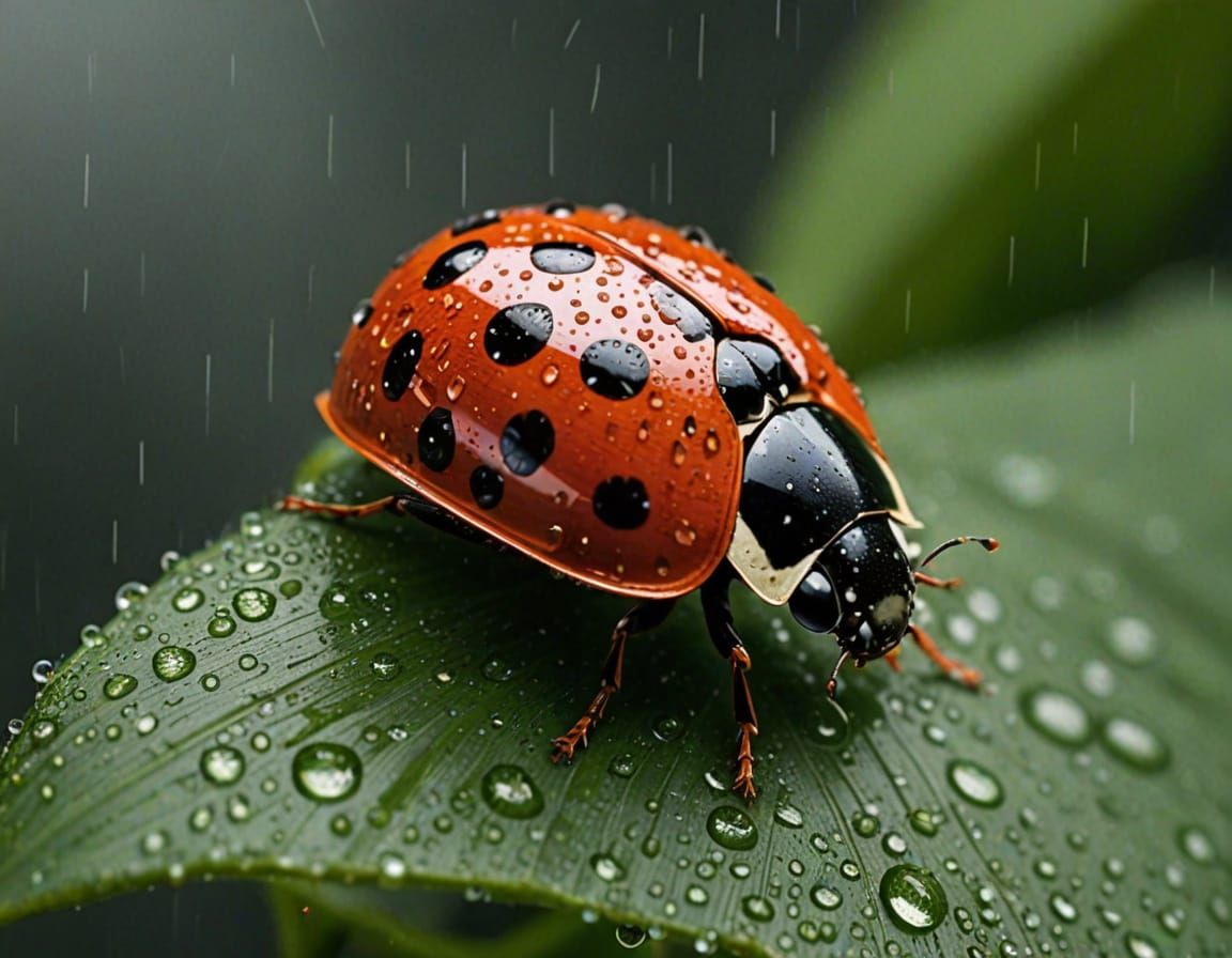 Ladybug in Rain: Macro Photography