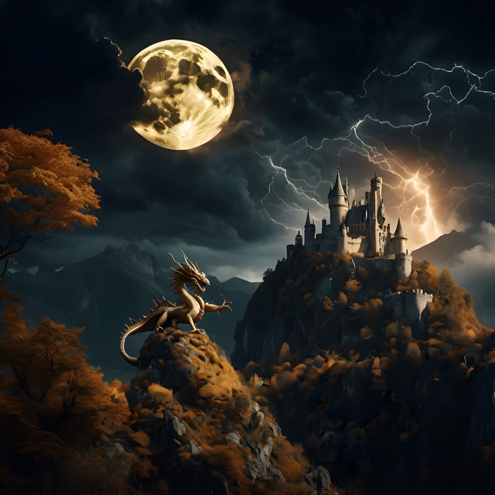 Hyperrealistic Dragon Approaches Castle in 8k