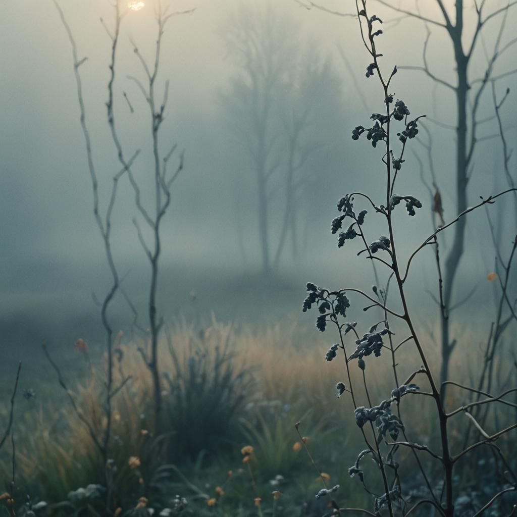 Atmospheric Fog Rolls Past in Cinematic Film Still