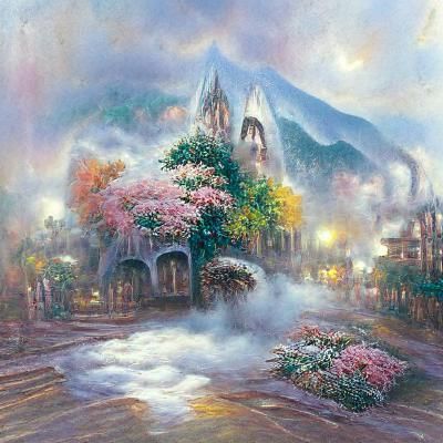 Ethereal Fantasy Portrait of Noa in Kinkade Style