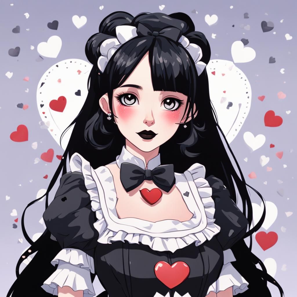 Happy Goth Maid with Heart Accents