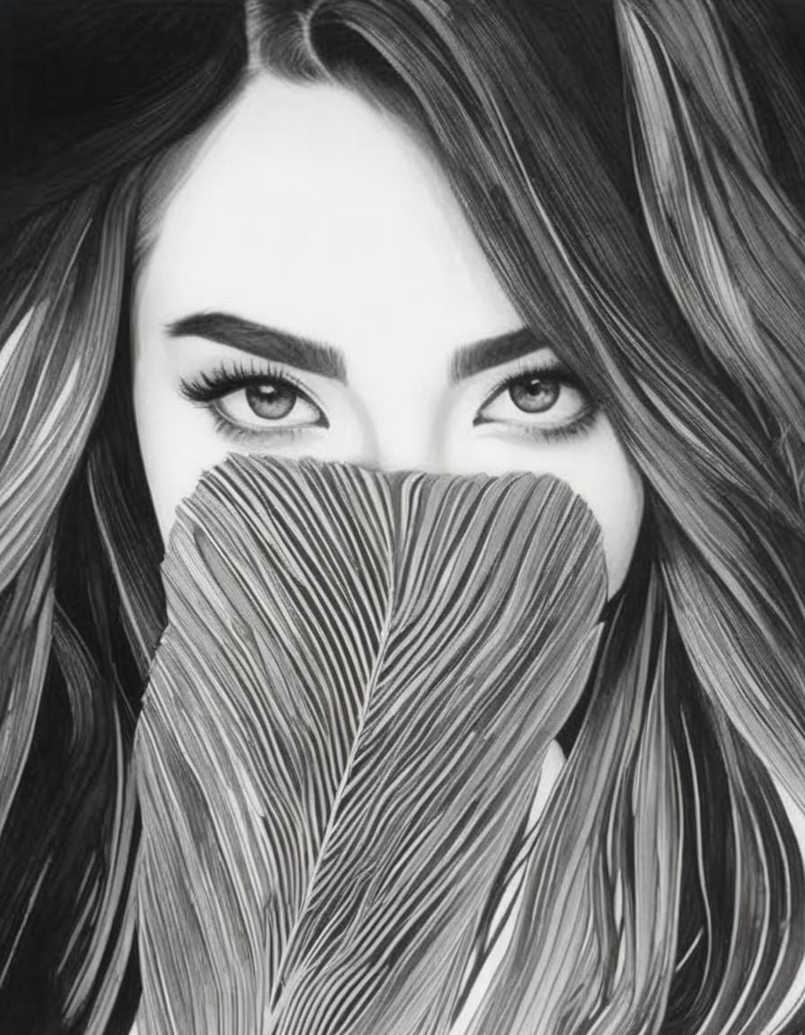 Woman in Detailed Line Art Style