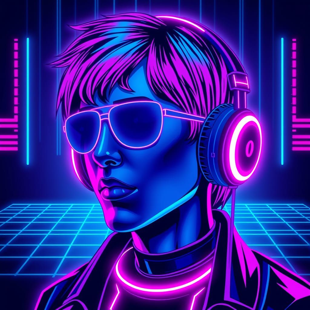 Neon Cyberpunk Avatar in Electric Blue and Pink