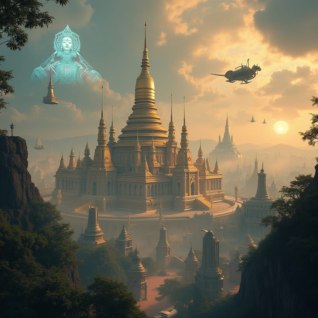 Futuristic Thailand Cityscape with Golden Spires