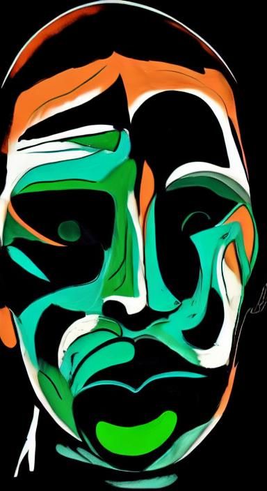 Expressionistic Scary Face in Black, Green, and Orange