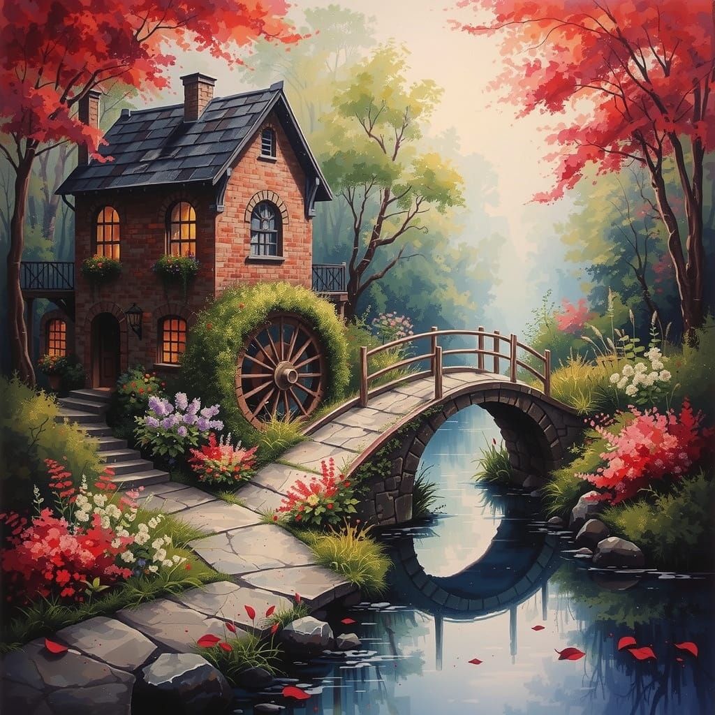 Classic German Brick Waterwheel Amidst Autumnal Canyon