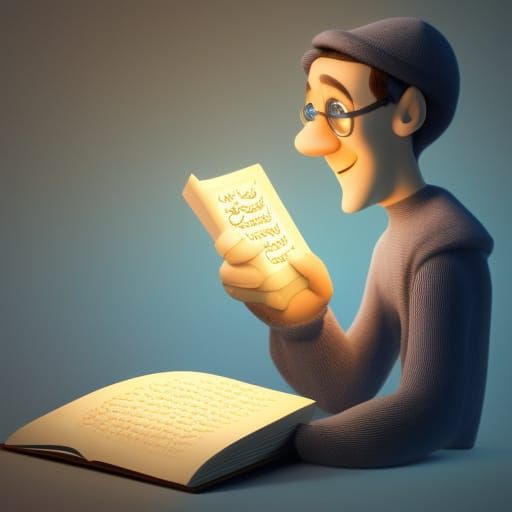 Man Reading Quran in Pixar-style 3D Art
