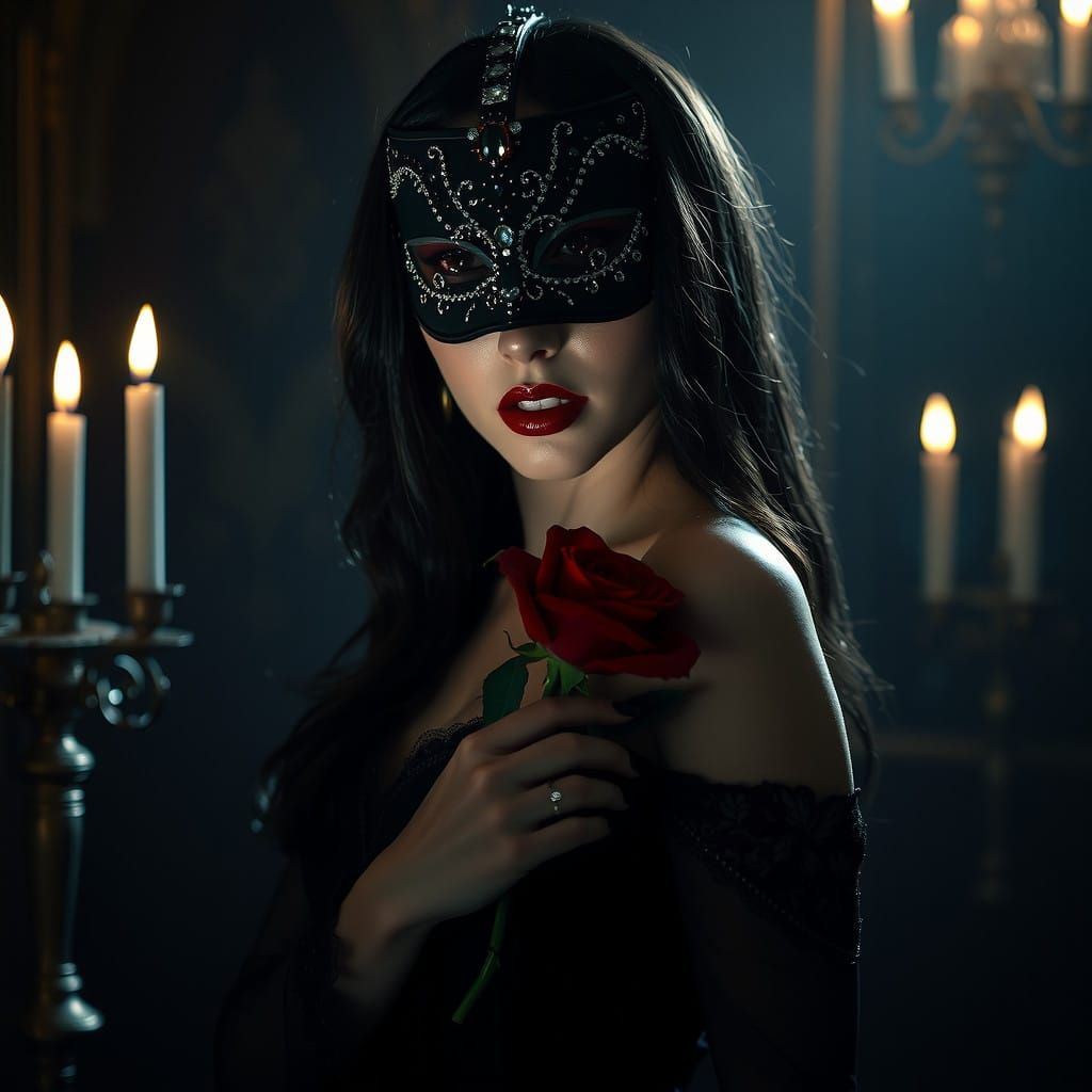 Seductive Vampire Woman Emerge from Candlelit Chamber