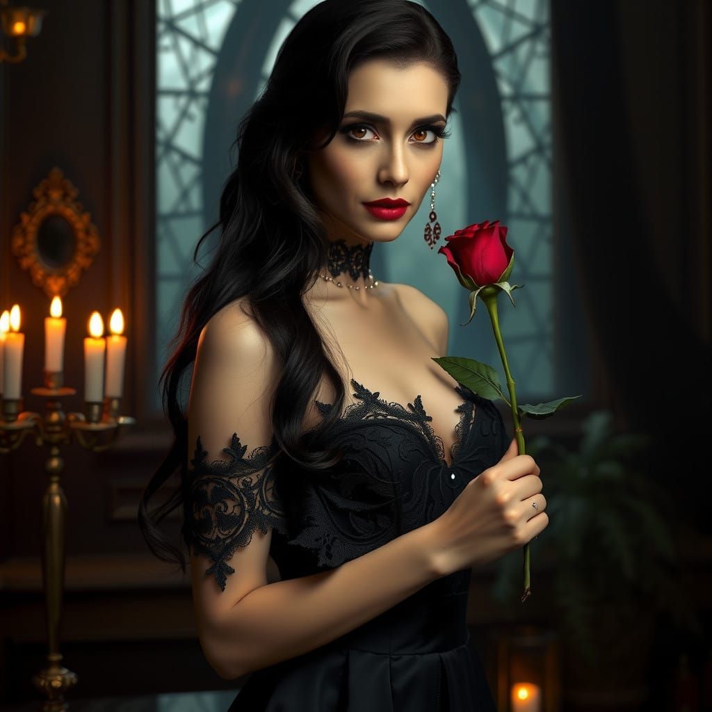 Seductive Vampire in Haunting Evening Attire