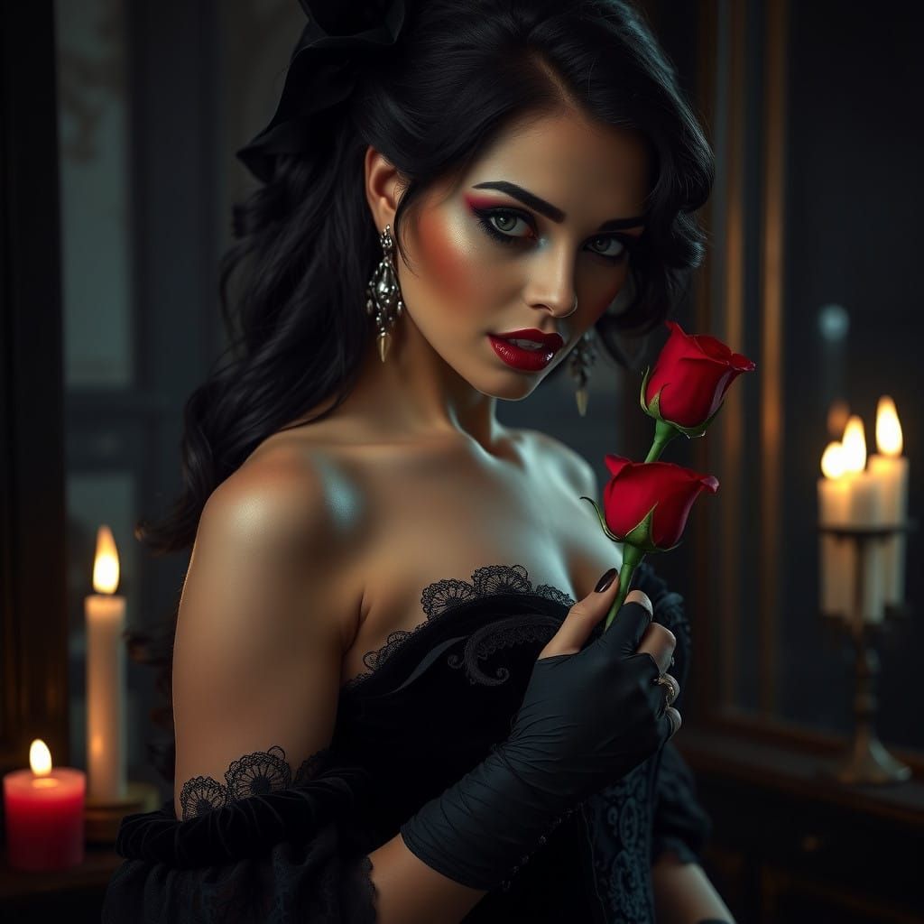 Ethereal Vampire Seductress in 18th Century Masquerade Attir...