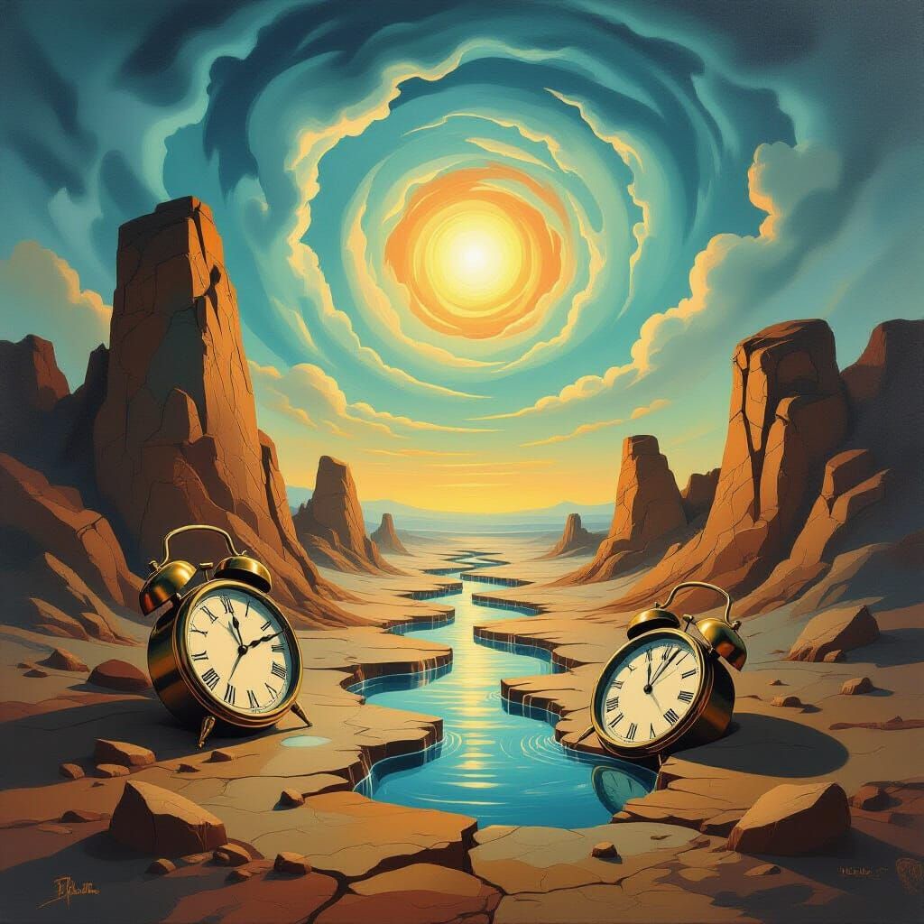 Surreal Melting Clocks Landscape Painting