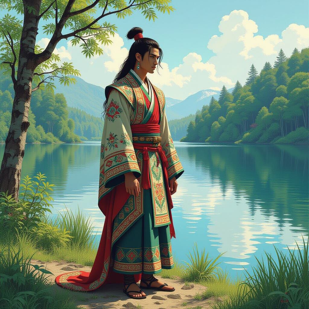 Whimsical Male Figure by Lake, Digital Painting