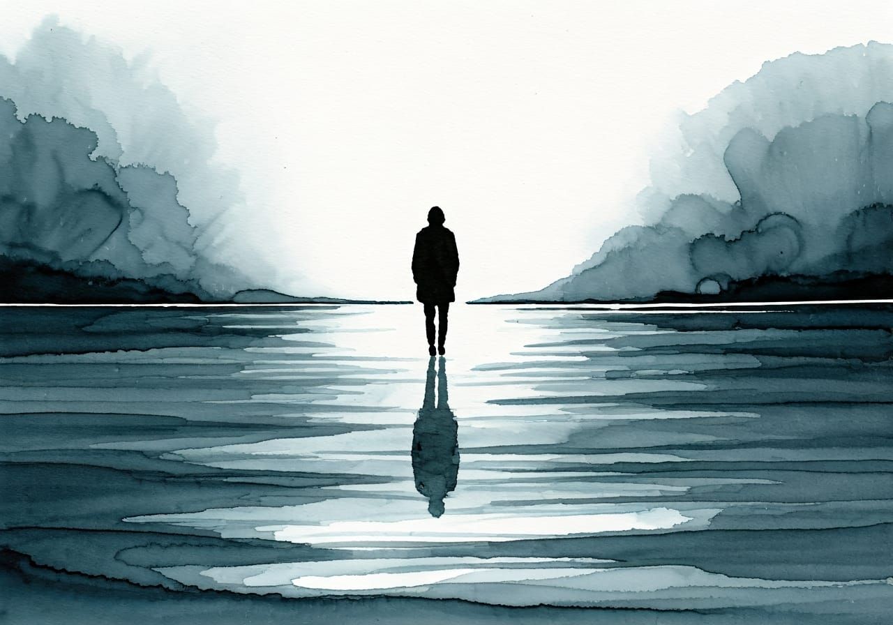 Minimalist Solitude Horizon in Grayscale Alcohol Inks