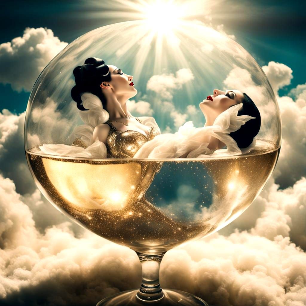 Surreal Burlesque Dancer in Champagne Glass