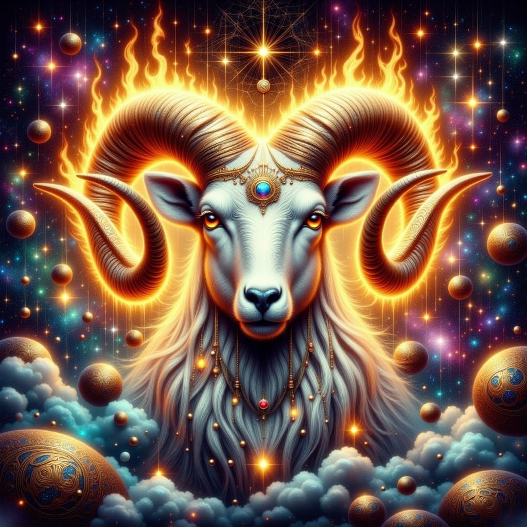 Majestic Aries Ram in Ethereal Flames