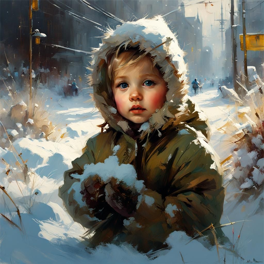 Bunnies Playing in Snow: Detailed Matte Painting