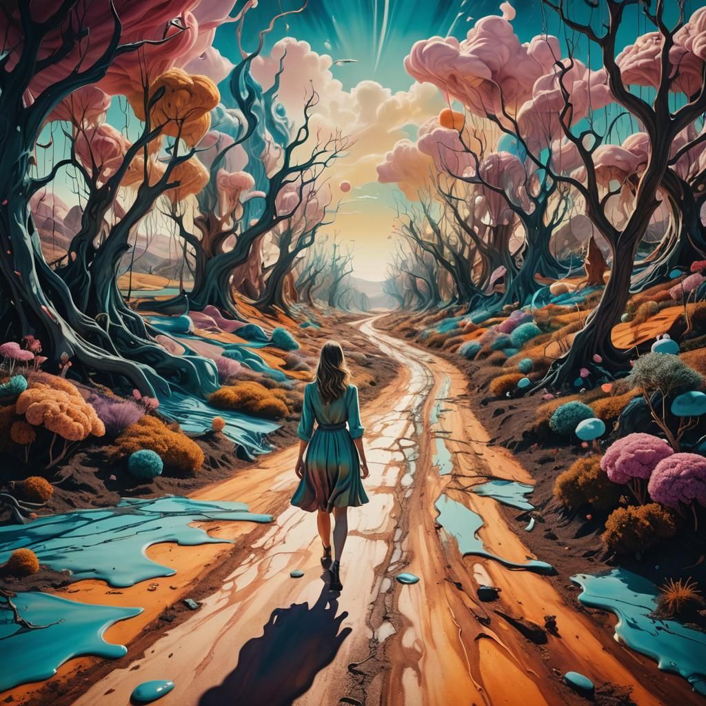Surreal Dreamscape with Melting Road in Digital Art