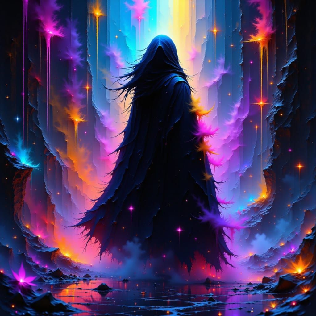 Cloaked Figure Illuminated by Refracted Light