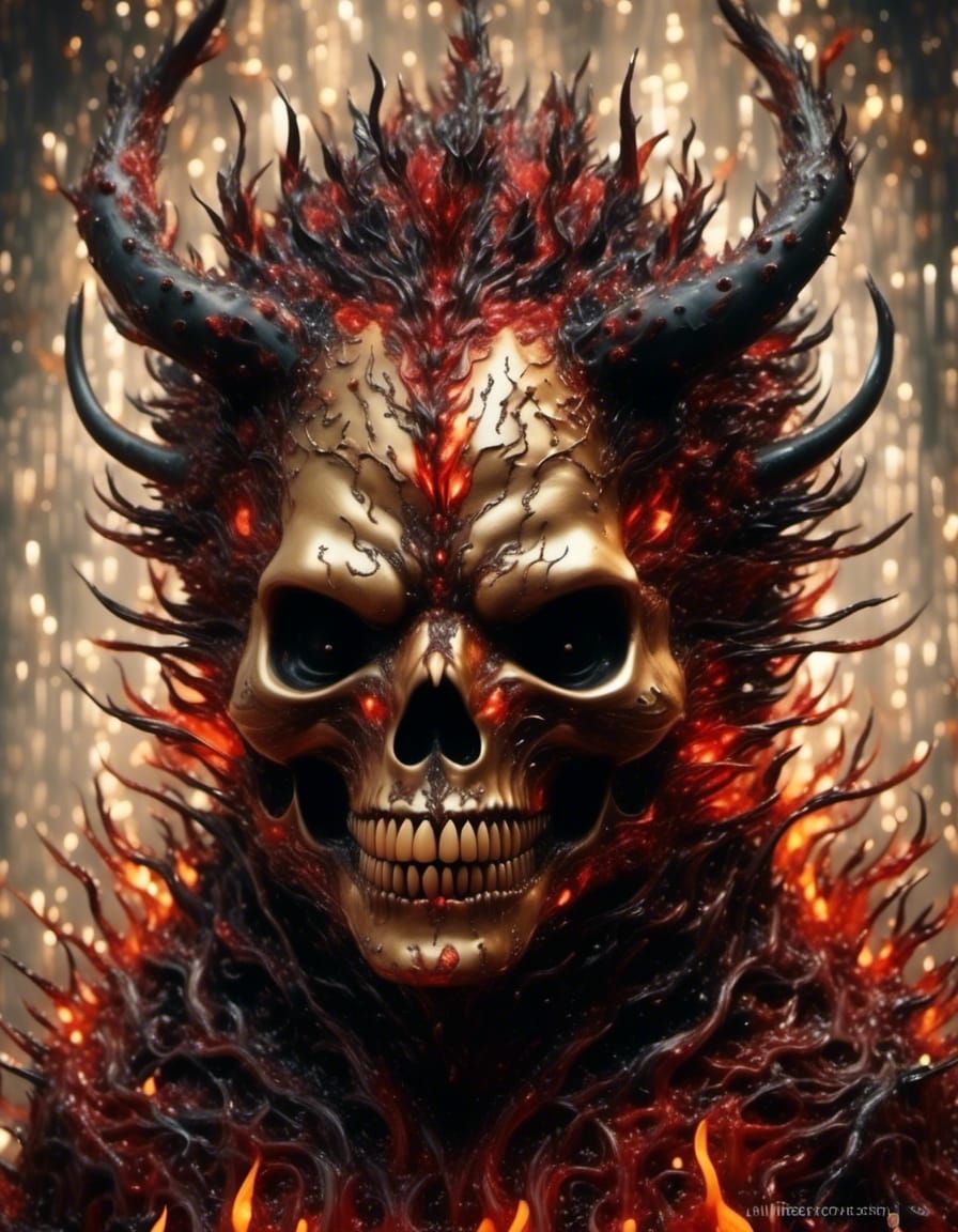 Infernal Burning Portrait with Dark Sparkles