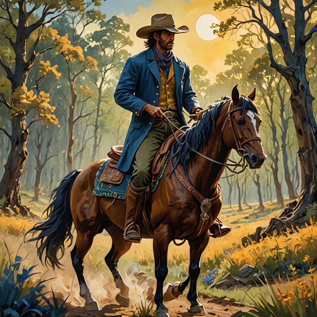 Cowboy Banjo Player in Luscious Landscape