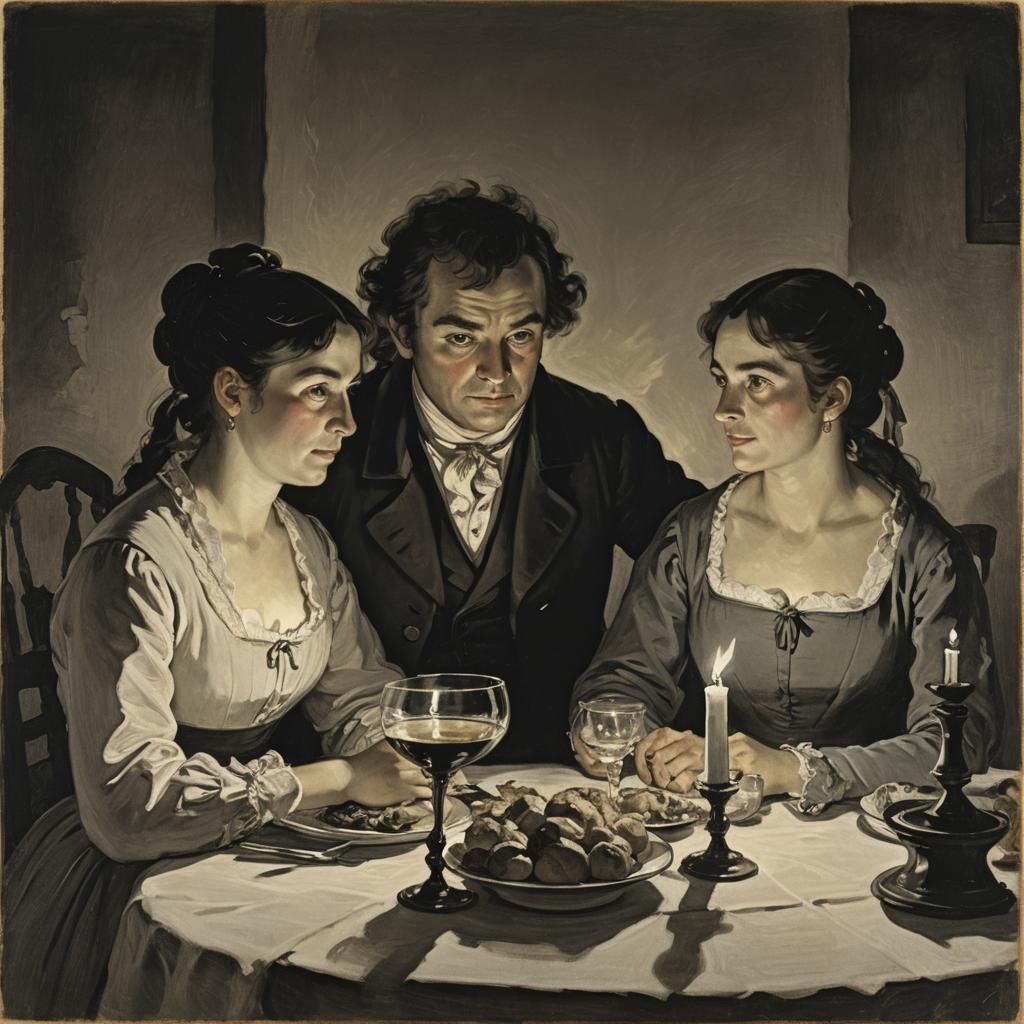 Romantic Candlelit Dinner Scene in Goya Style