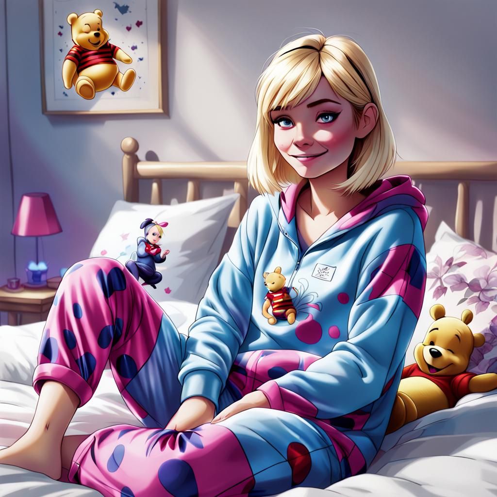 SpiderGwen in Pooh Pajamas, 3D Digital Art