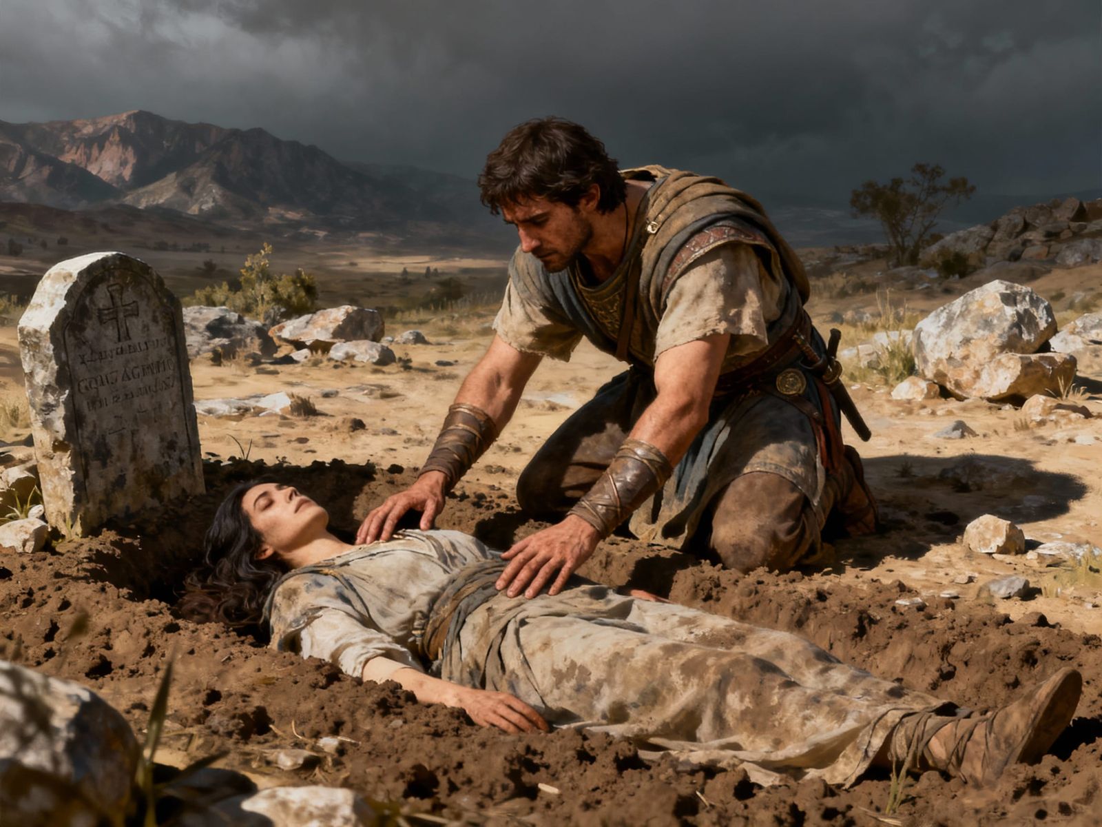 Breathtaking Digital Painting of a Man Burying His Wife