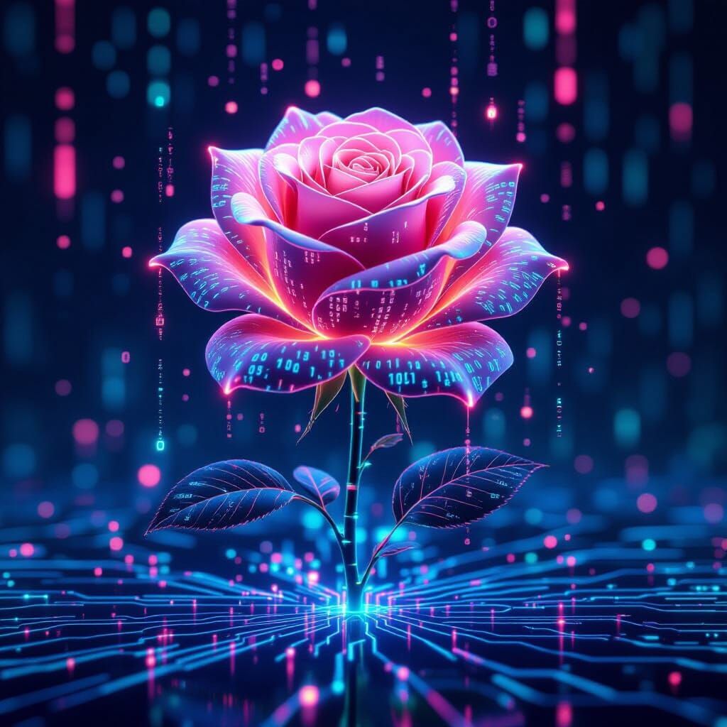 Digital Rose of Code Blooms in Cyber Landscape