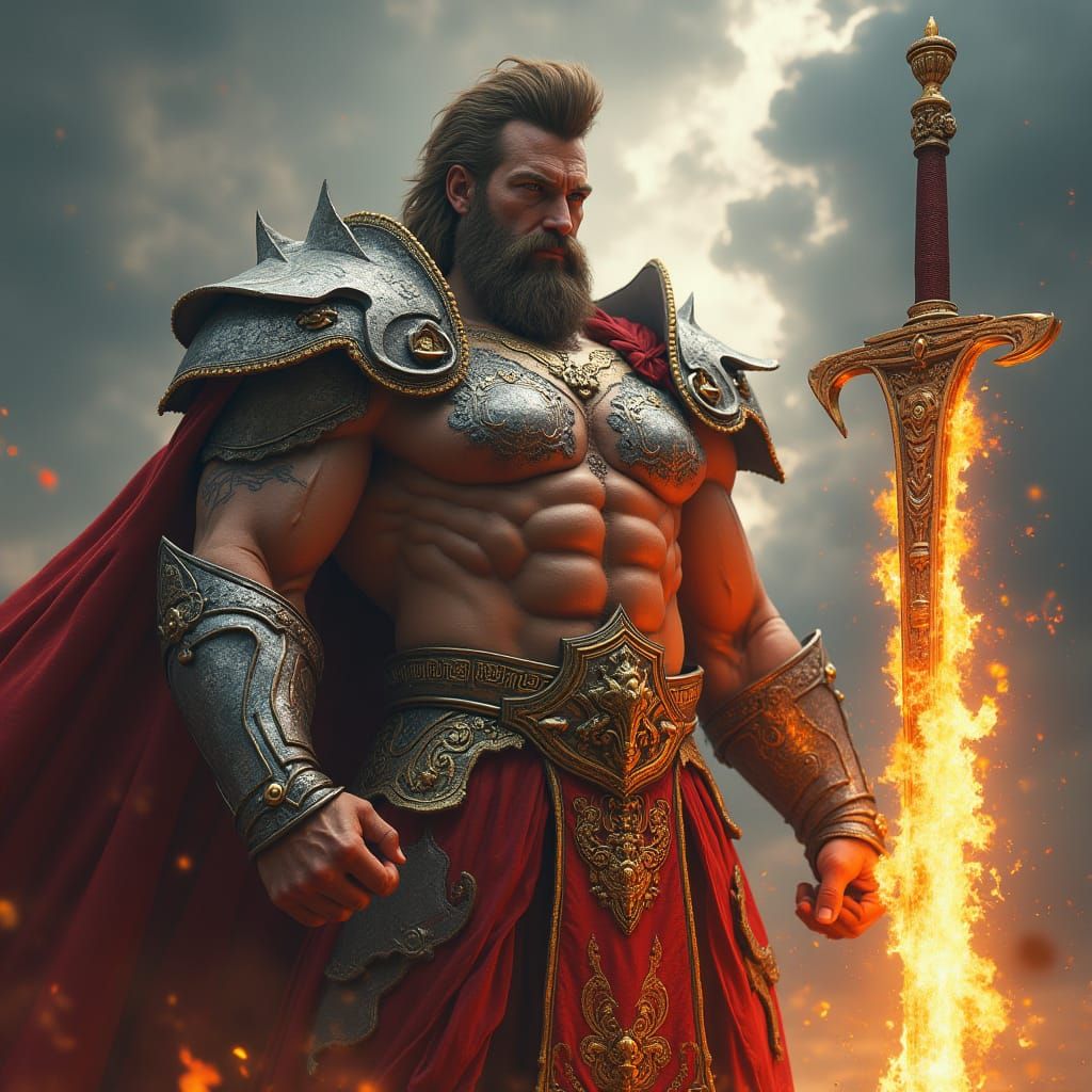 Majestic Mythological Hero in Ancient Armor
