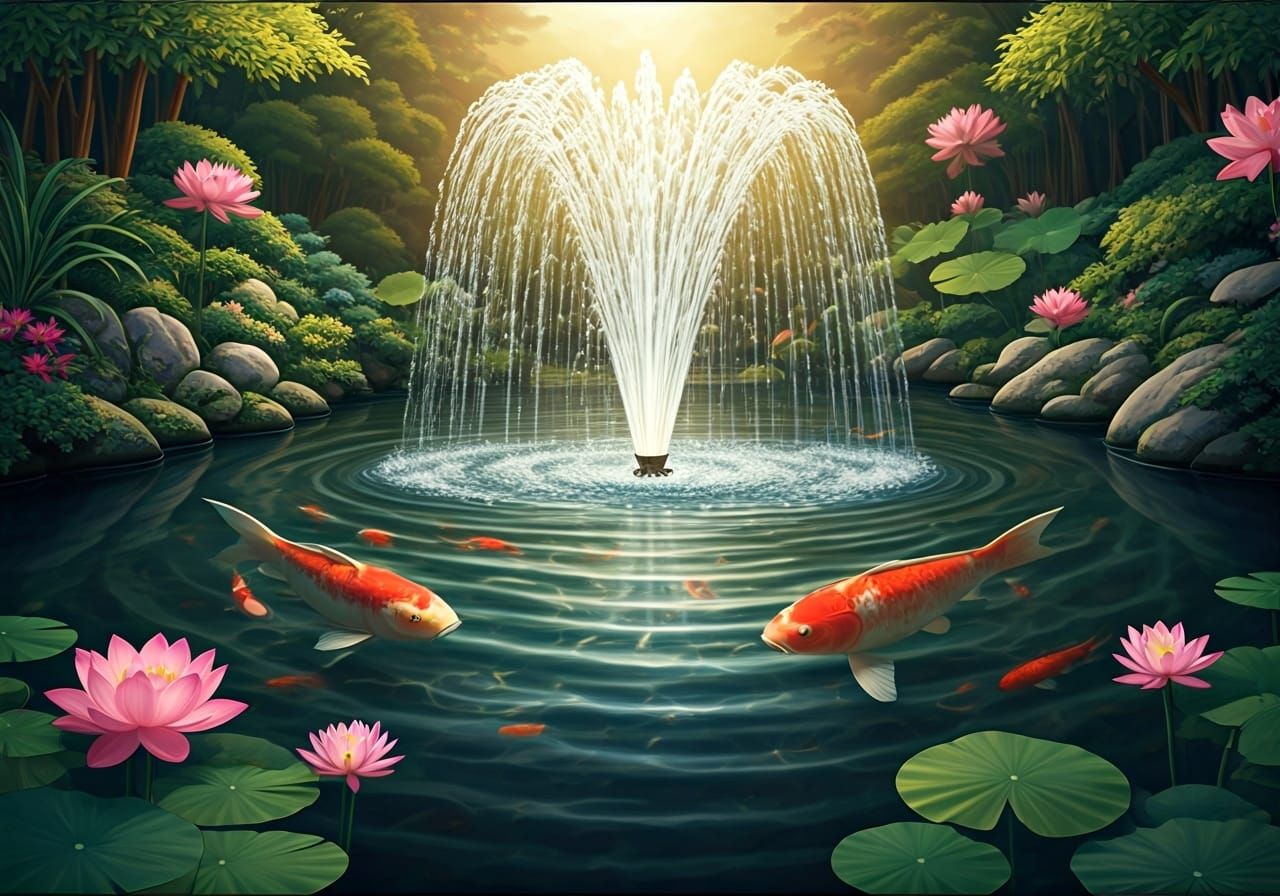Zen Garden Koi Pond with Rainbow Halo
