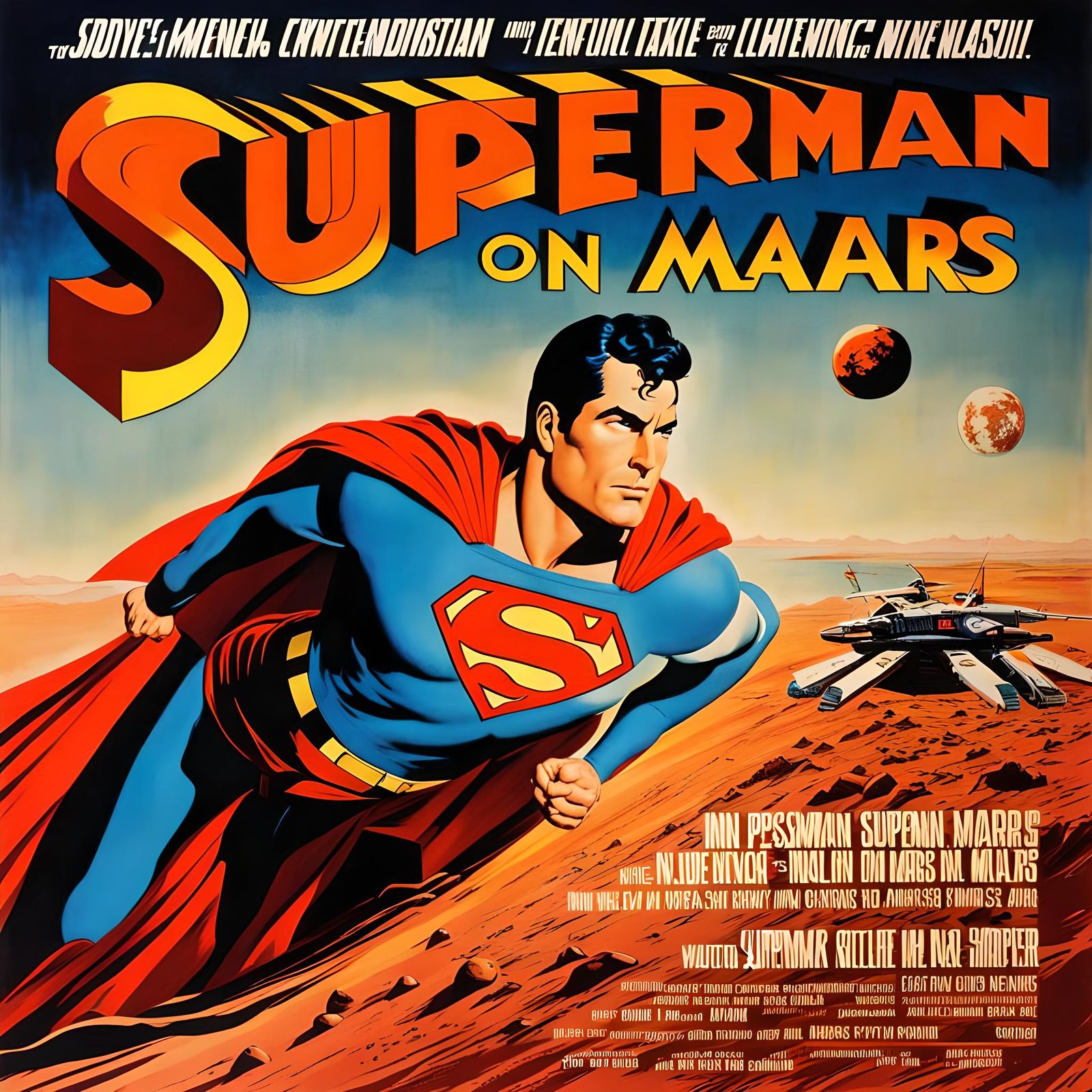 Superman On Mars: Retro Sci-Fi Movie Poster