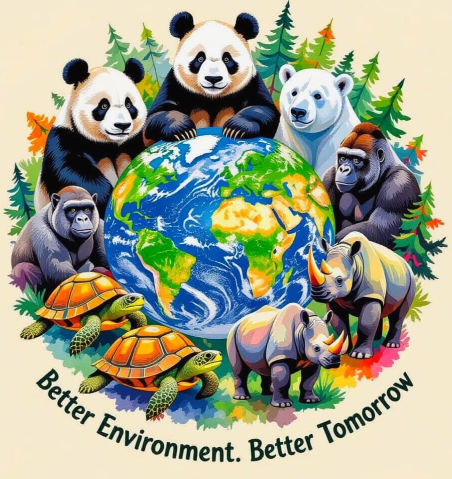 Endangered Animals Earth Circle: Abstract Gouache Watercolor