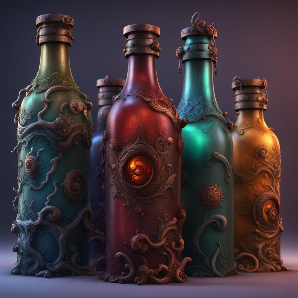 Fantastical Bottles in Detailed Matte Painting