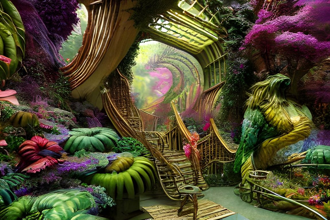 Glorious Nephilim Botanic Garden in Hyperrealistic Style