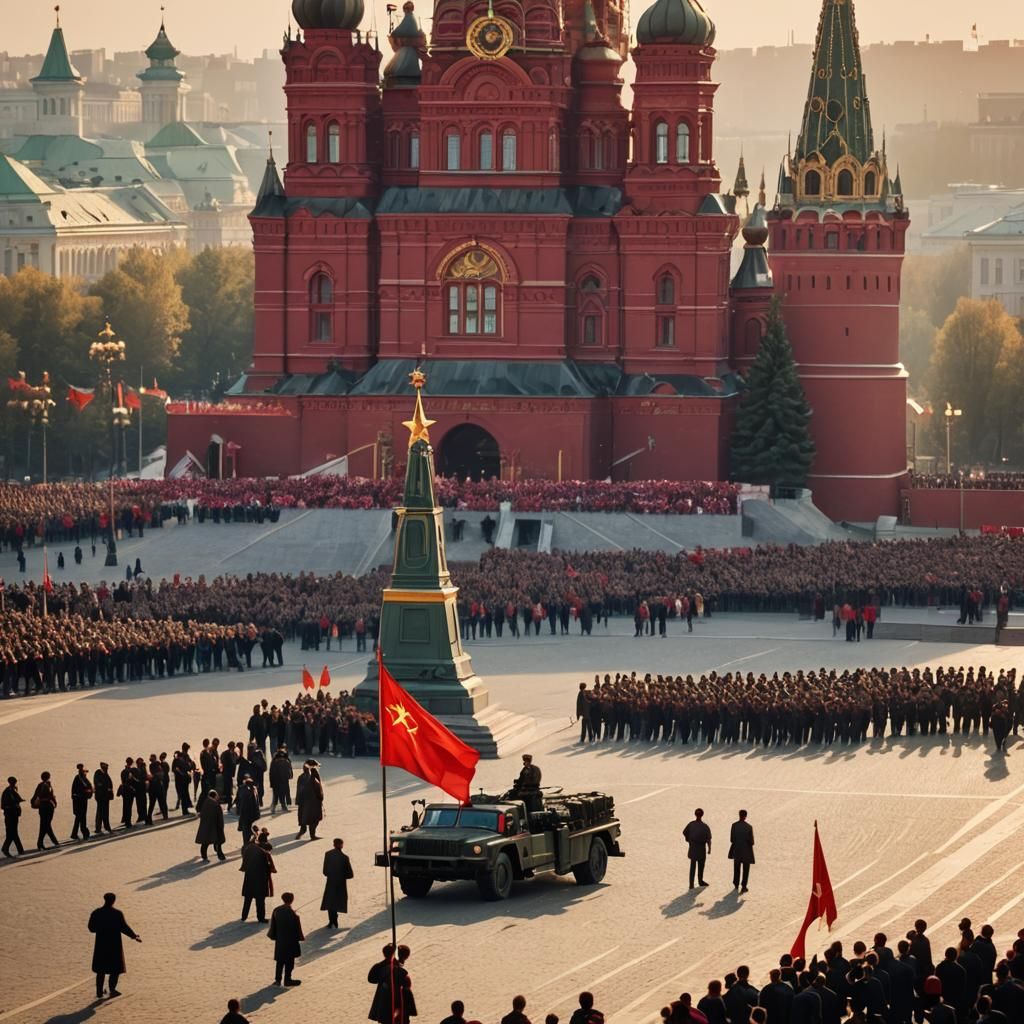 Grand Red Square Scene in Soviet Realism Style