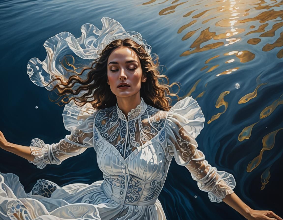 Underwater Portrait in a Surrealist Oil Painting