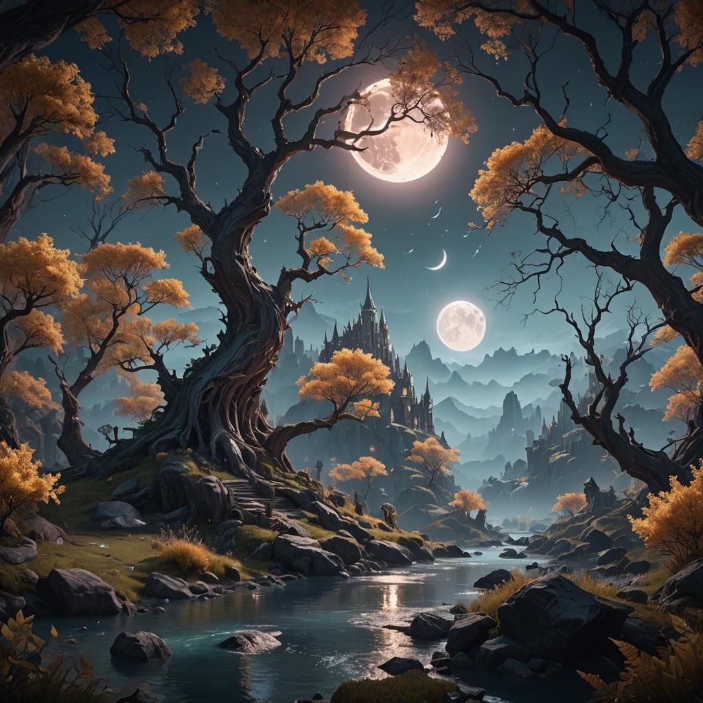 Enchanting Whispers of Nature in Moonlight: Matte Painting