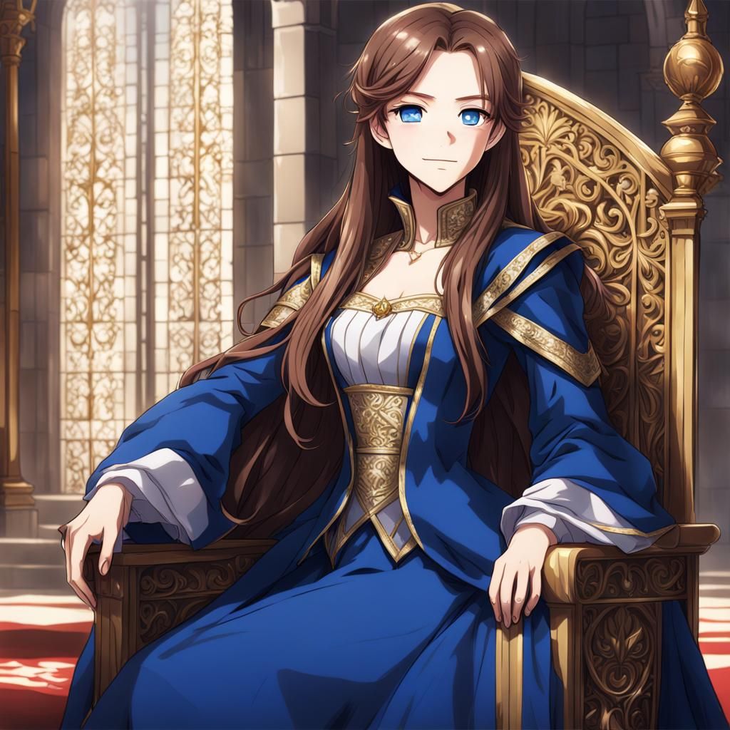 Anime Princess on Throne in Manga Style