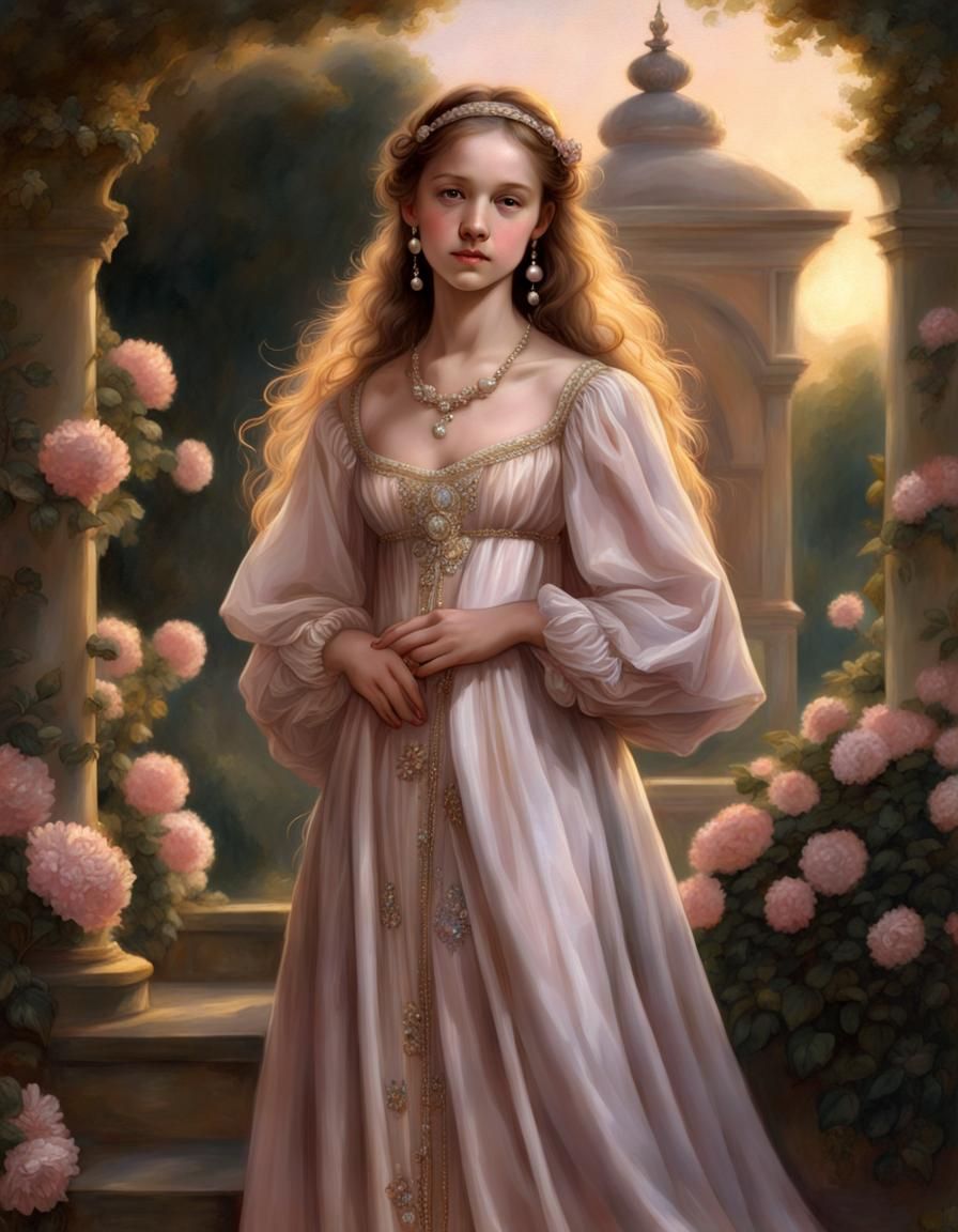 Renaissance Girl in Gold and Pink Gown