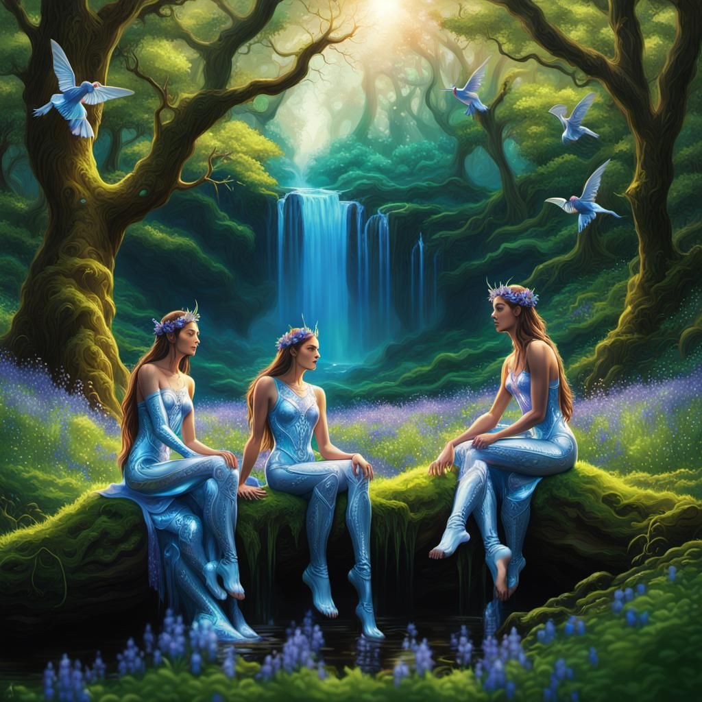 Futuristic Elves in Ancient Forest, Synthwave Style