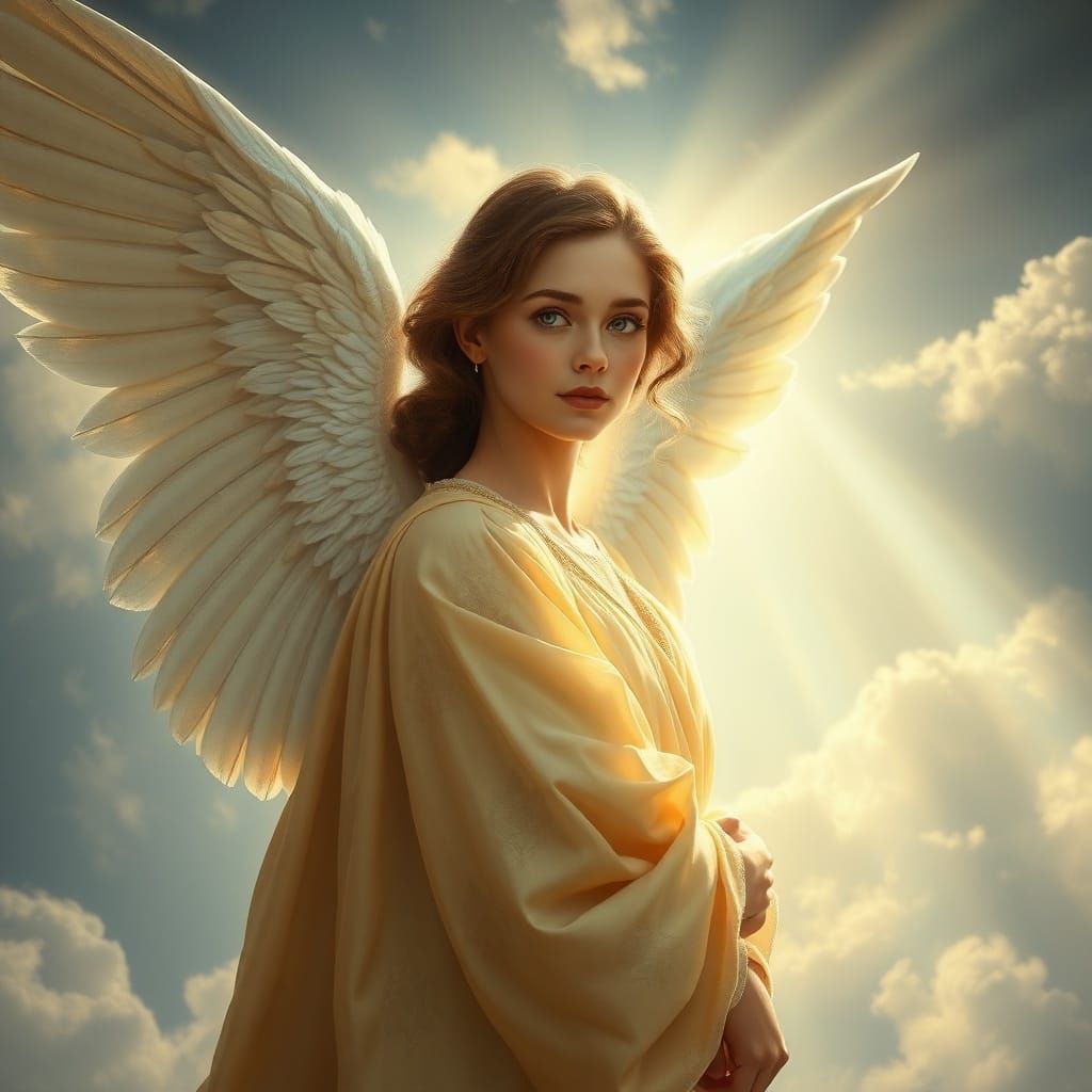 Angel Portrait with Silver Wings in Luminous Fine Art Style