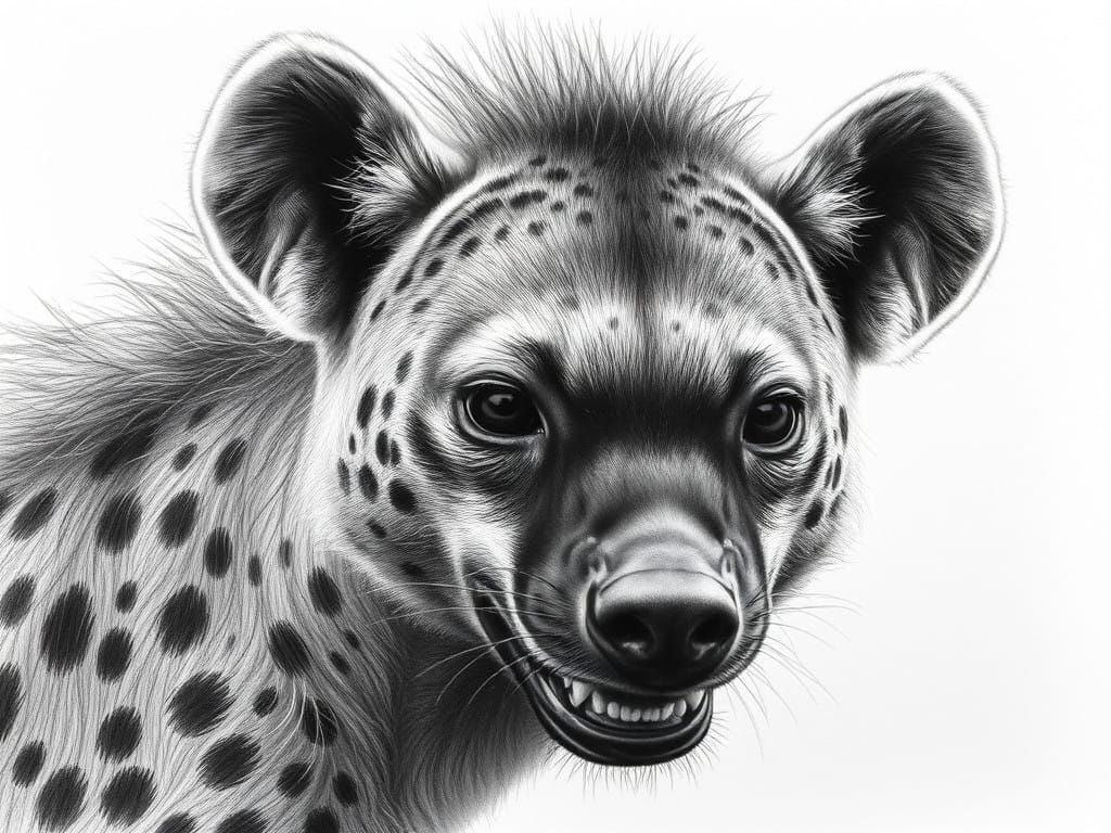 Hyper-Realistic Pencil Drawing of a Spotted Hyena