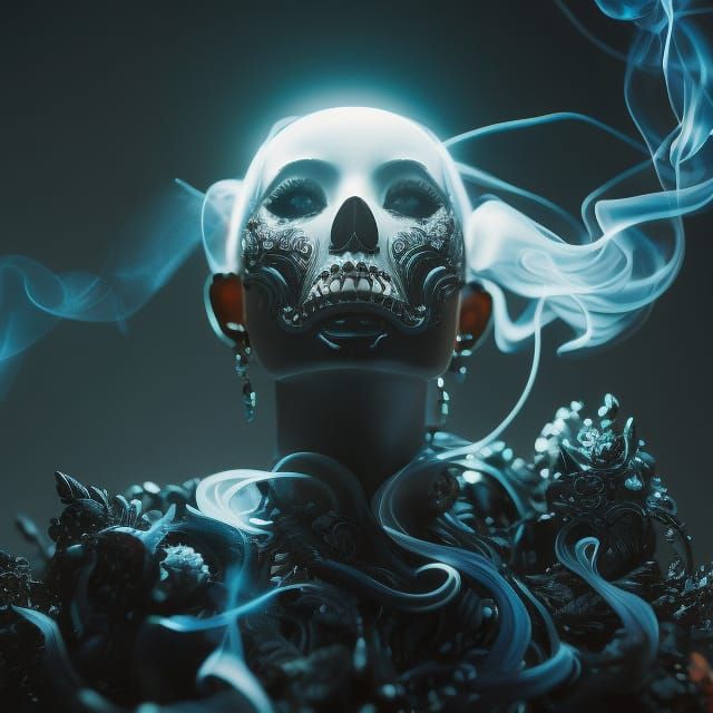 Glowing Smoke Skull by Titian and Artgerm