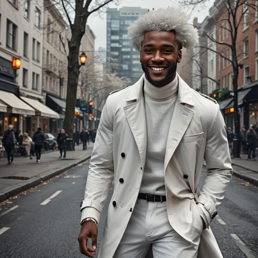Handsome Man with Platinum Hair in Ethereal Setting