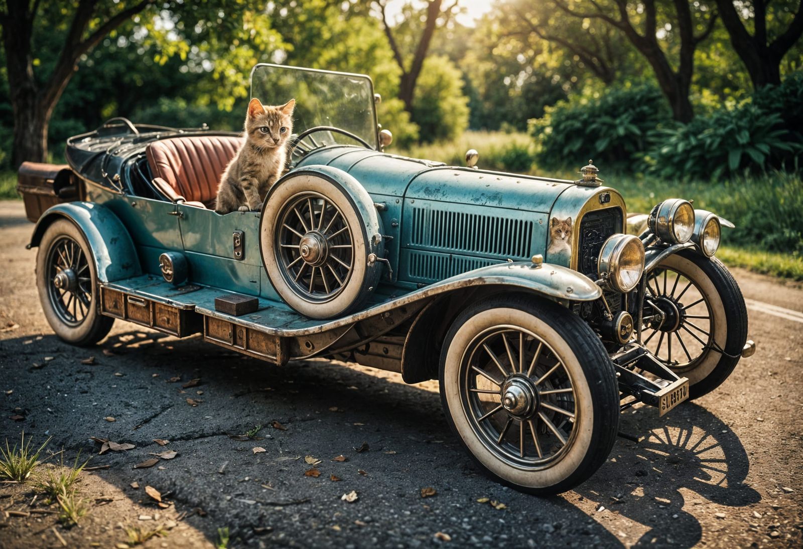Retro-Futuristic Flying Car in Serene Afternoon Sky