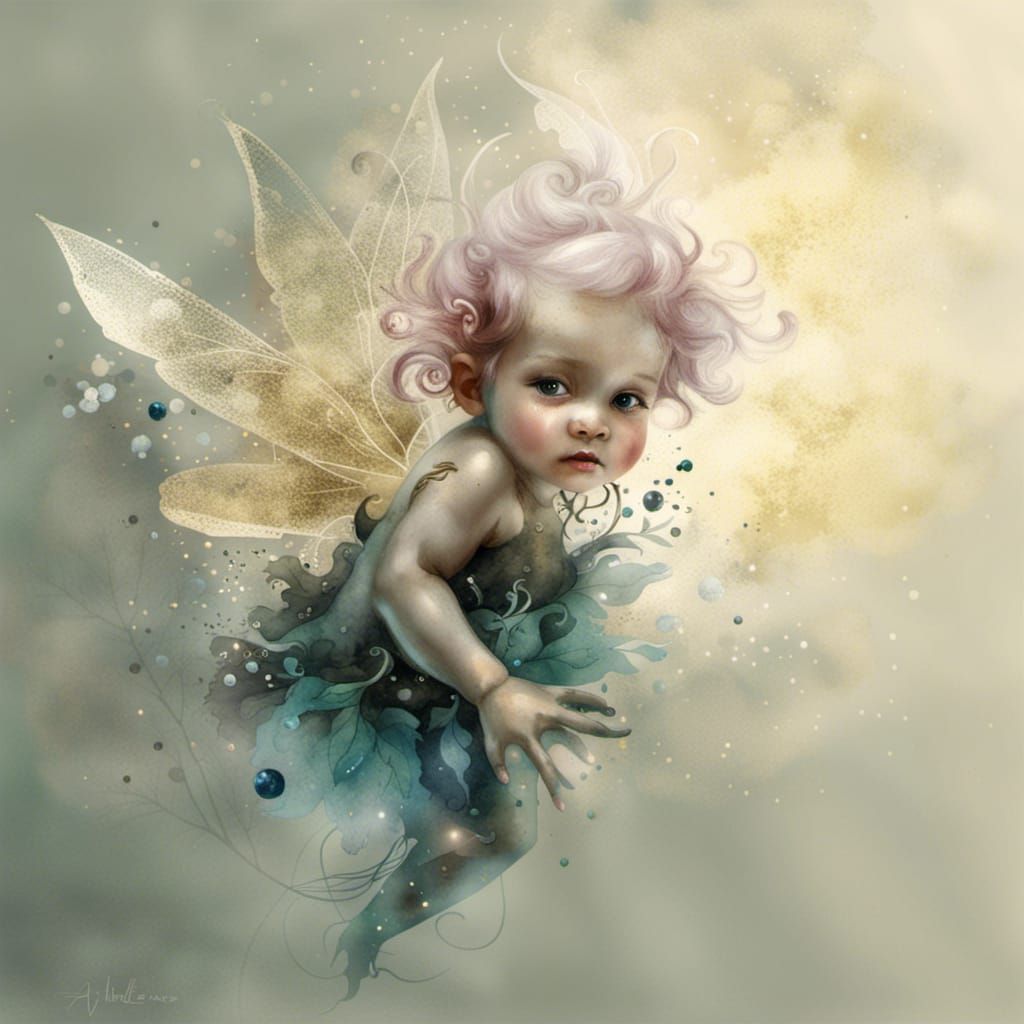 Whimsical Metallic Baby Fairy Watercolor