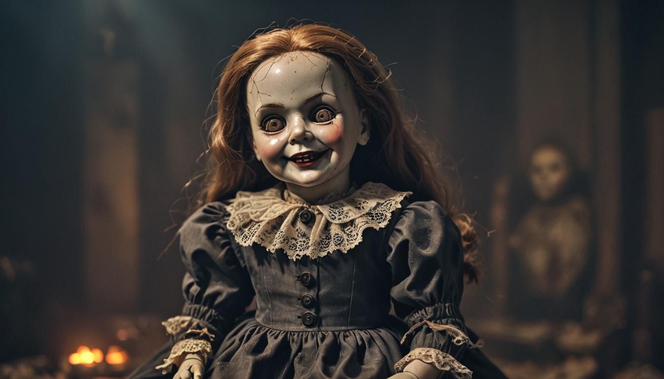 Creepy Antique Doll with Glowing Eyes in Baroque Style