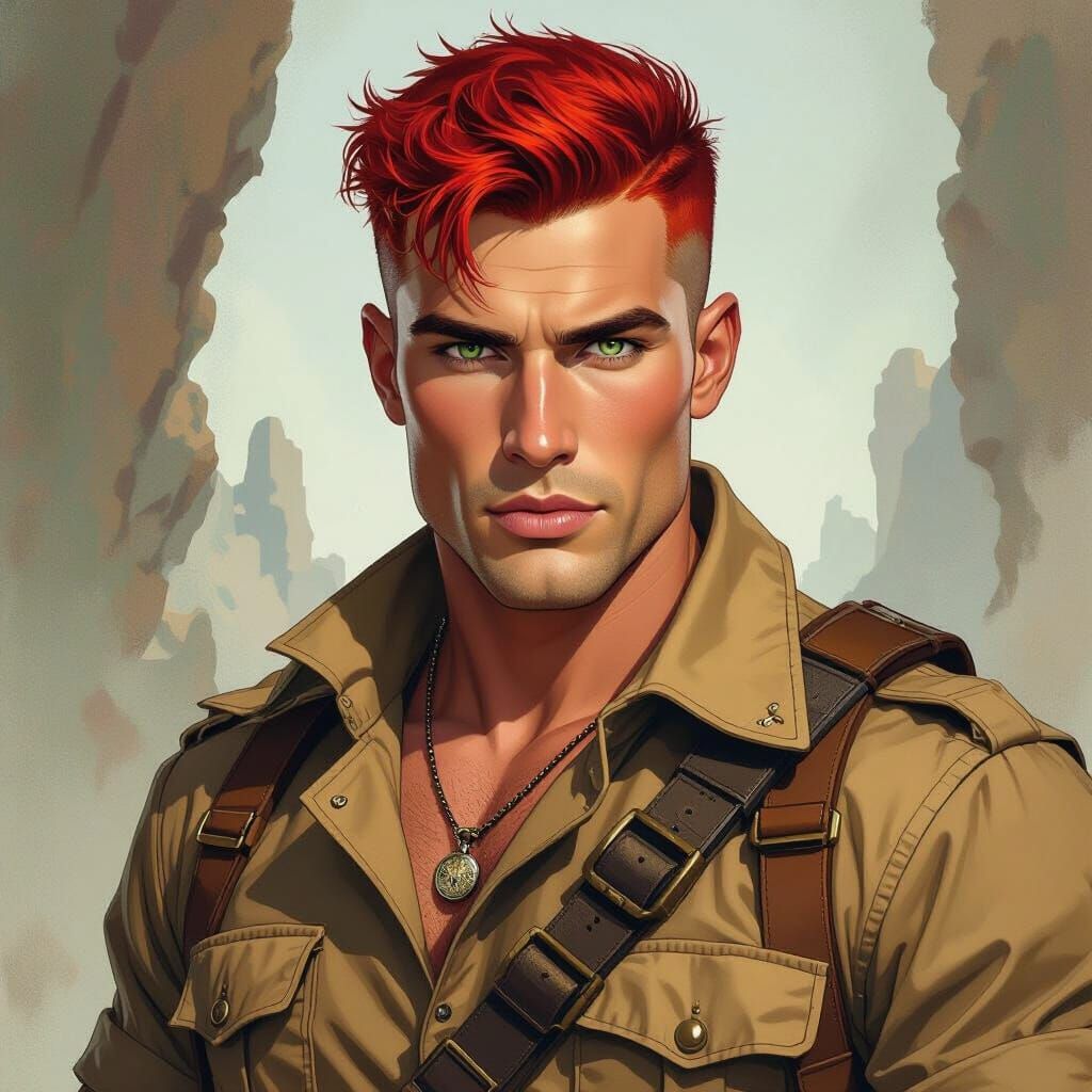 Doc Savage Inspired Portrait with Red and Black Hair